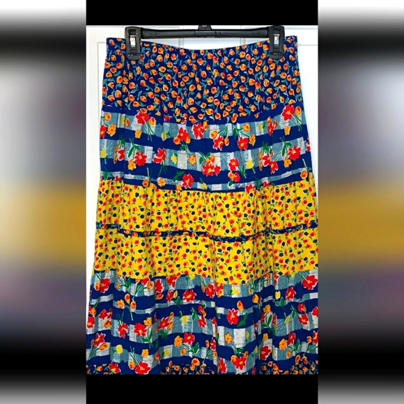 Vintage Carole Little Maxi Skirt Sz 1x Mix Print Gypsy Boho Peasant - Picture 2 of 7